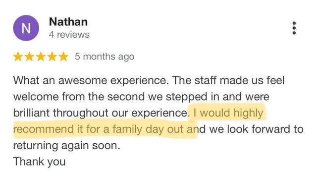 What an awesome experience. The staff made us feel welcome from the second we stepped in and were brilliant throughout our experience. I would highly recommend it for a family day out in melbourne and we look forward to returning again soon.