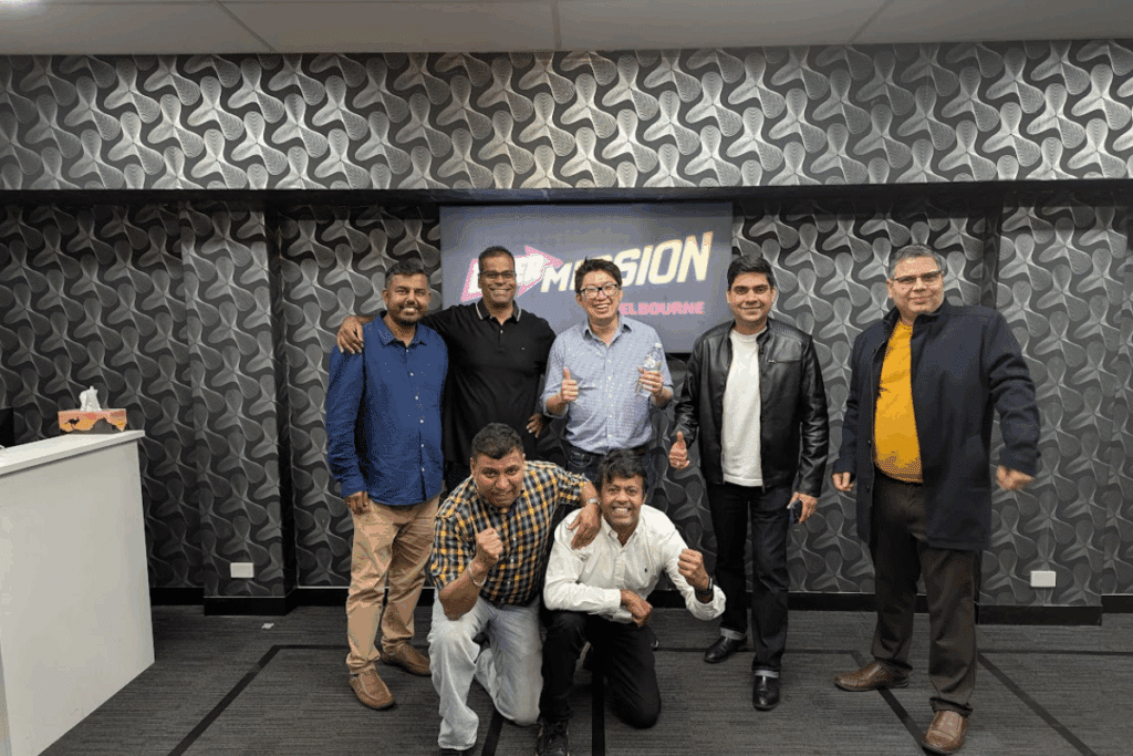Group of colleagues celebrating a corporate team building event at Entermission VR Melbourne