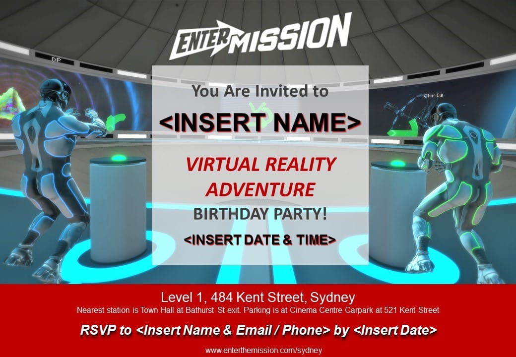 Virtual reality rooms birthday invite 2
