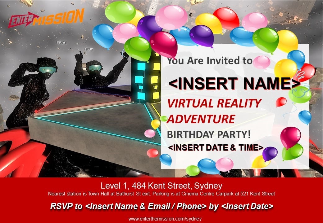 Virtual reality rooms birthday invite 4