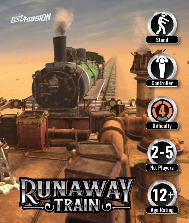 A virtual reality escape room in where players solve puzzles on a virtual runaway train.