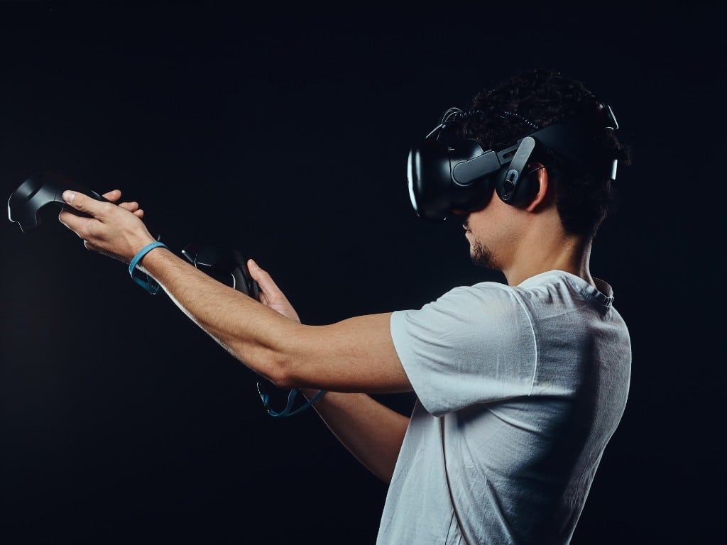 Trying virtual reality games indoors.