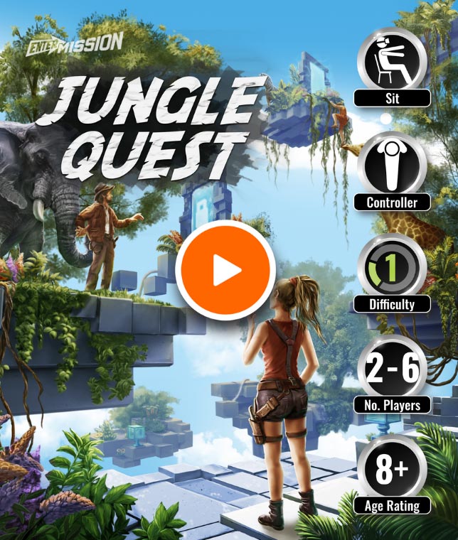 A virtual reality escape room where players solve puzzles in a jungle and try to escape.